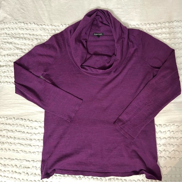 Eileen Fisher Women’s Plum Magenta Purple 100% Merino Wool Cowl Neck Sweater L - Picture 8 of 12